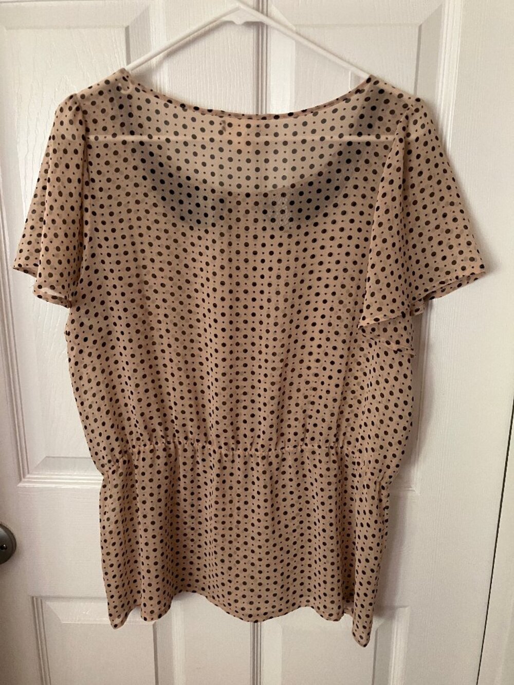 B VINTAGE for Anthropologie Women Blouse/Top Sheer Creme w/Black polka dot Sz L - Picture 2 of 10